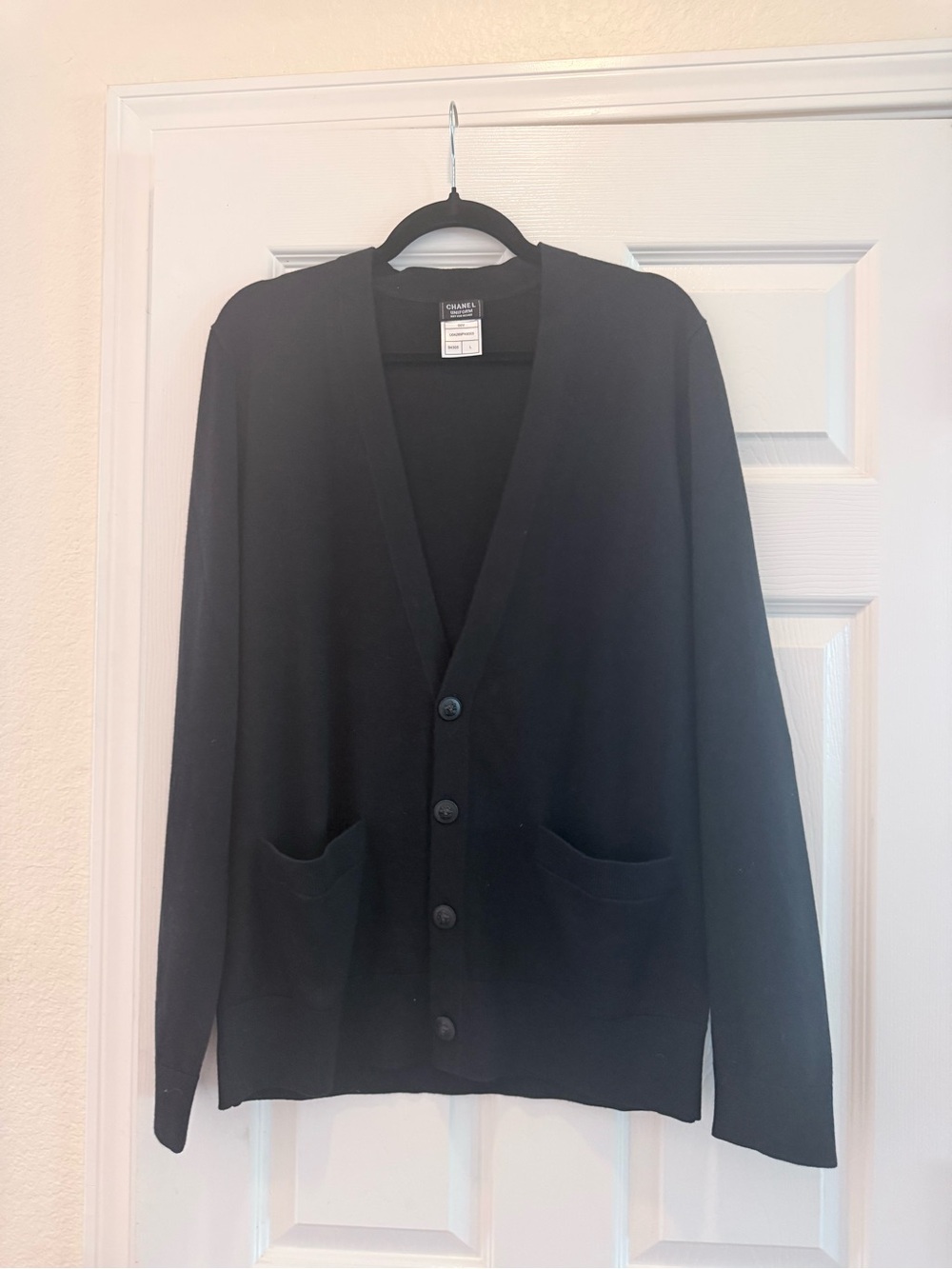 CHANEL Black Women's V-Neck Button Cardigan